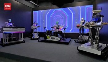 Latihan Band Robot China Menjelang Pertunjukan di World Games