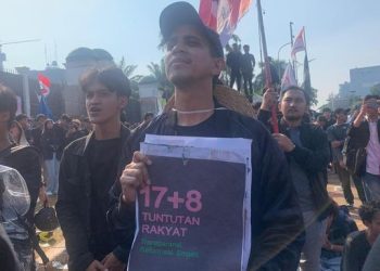 Influencer Andovi Demo di Depan DPR Menyampaikan Tuntutan Rakyat 17+8